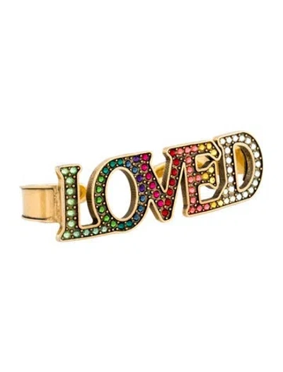 Pre-owned Gucci Crystal 'love' Cuff Finger Ring In Multi