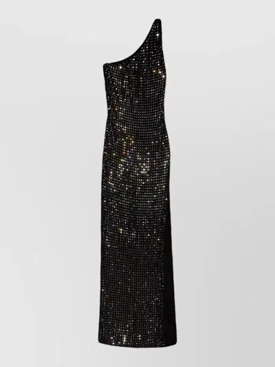 Gucci Crystal One Shoulder Fitted Floor Length Dress In Black