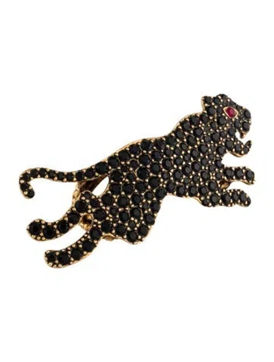 Pre-owned Gucci Crystal Panther Double Finger Cocktail Ring In Multi