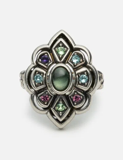 Gucci Crystal Sliver Tone Flower Ring In Pink