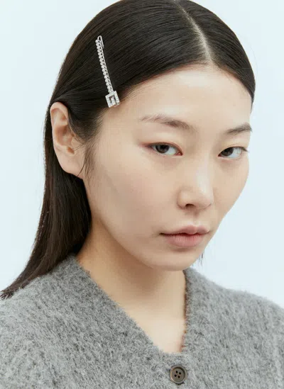 Gucci Crystal Square G Hair Clip In Silver