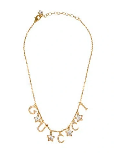 Pre-owned Gucci Crystal Star '' Script Necklace, 17.5" In Multi
