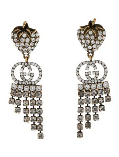 Pre-owned Gucci Crystal Strawberry Drop Earrings In Multi