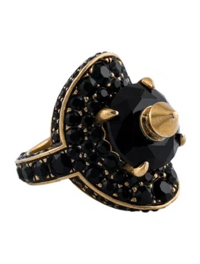 Pre-owned Gucci Crystal Stud Cocktail Ring In Black