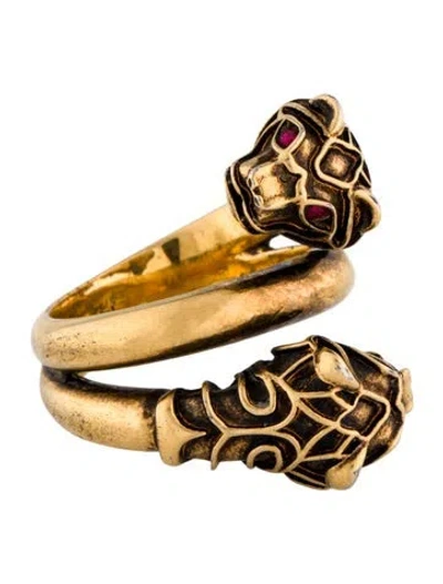 Pre-owned Gucci Crystal Tiger Head Cocktail Ring In Multicolor