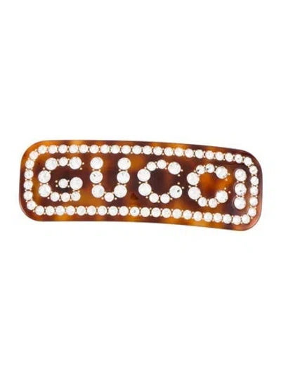 Pre-owned Gucci Crystal Trim Hair Clip In Brown