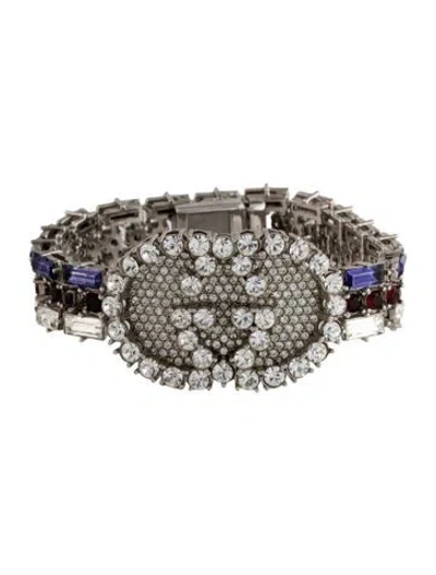 Pre-owned Gucci Crystal Web Link Bracelet, 6" In Blue/clear/red