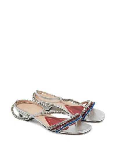 Pre-owned Gucci Crystal-embellished Ankle-strap Sandals In Silver