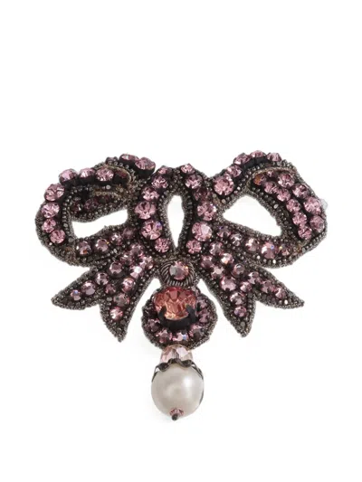 Pre-owned Gucci Crystal-embellished Bow Brooch In Pink