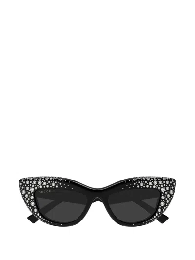 Gucci Crystal-embellished Cat-eye Sunglasses In Black