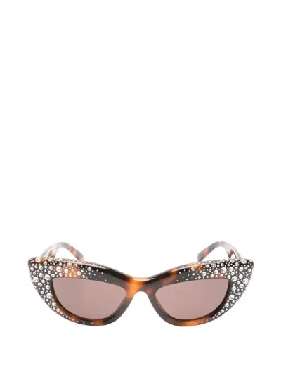 Gucci Crystal-embellished Double G Sunglasses In Brown