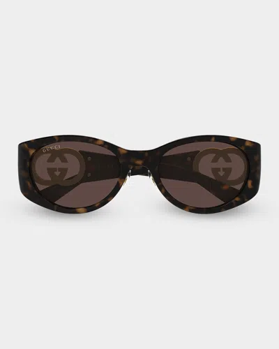 Gucci Crystal-embellished Logo 51mm Oval Sunglasses In Pink