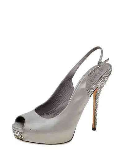 Pre-owned Gucci Crystal-embellished Platform Sandals In Gray