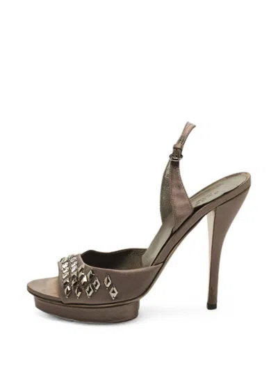Pre-owned Gucci Crystal-embellished Platform Sandals In Grey