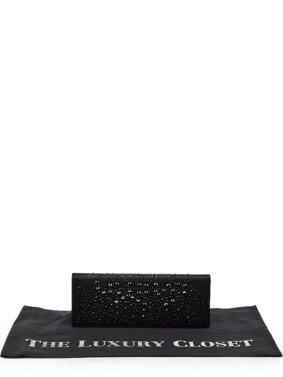 Pre-owned Gucci Crystal-embellished Satin Clutch Bag In Black