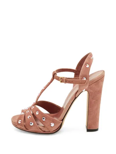 Pre-owned Gucci Crystal-embellished T-strap Sandals In Pink