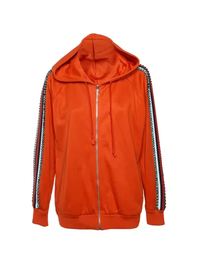 Pre-owned Gucci Crystal-embellished Web Hoodie In Orange