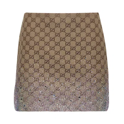 Pre-owned Gucci Crystals Embroidered Gg Canvas Mini Skirt 'dark Brown' | Women's Size 38