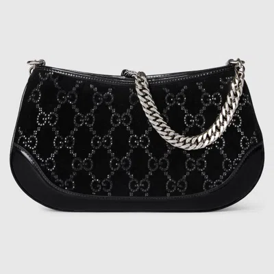 Gucci Crystals Medium Shoulder Bag In Black