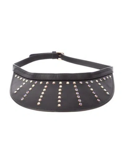 Pre-owned Gucci Crystal-studded Visor Hat In Black