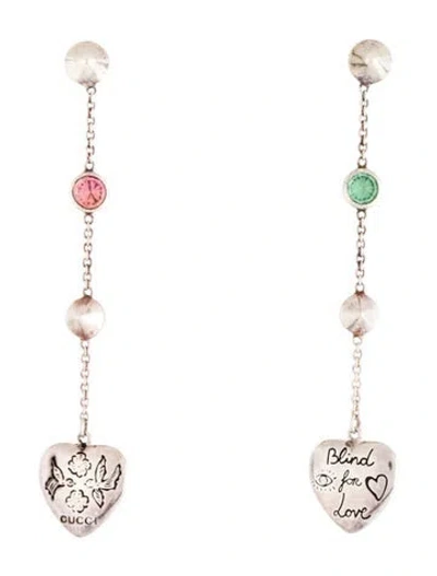Pre-owned Gucci Cubic Zirconia "blind For Love" Heart Drop Earrings In Multi