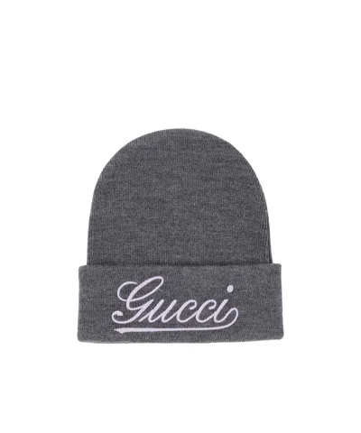 GUCCI GUCCI LOGO EMBROIDERED TURN-UP BRIM BEANIE