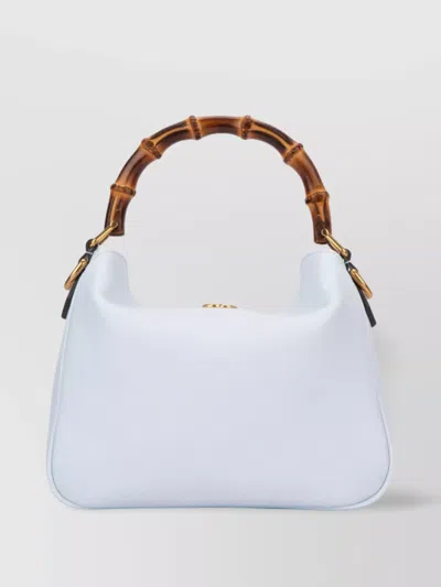 Gucci Curved Bamboo Handle Shoulder Bag In Blue