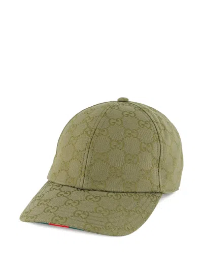 Gucci Curved Canvas Baseball Hat In Green