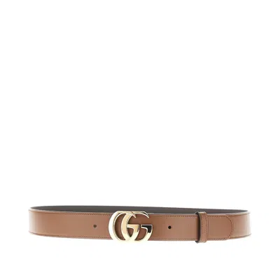 Gucci 'cut Gg Marmont' Leather Belt In Brown