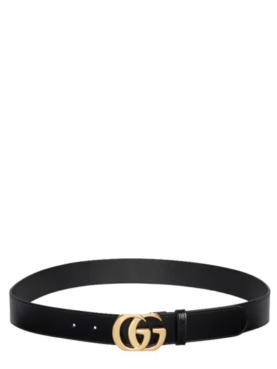 Gucci Cut Gg Marmont Reversible Belt With Double G Buckle In Black