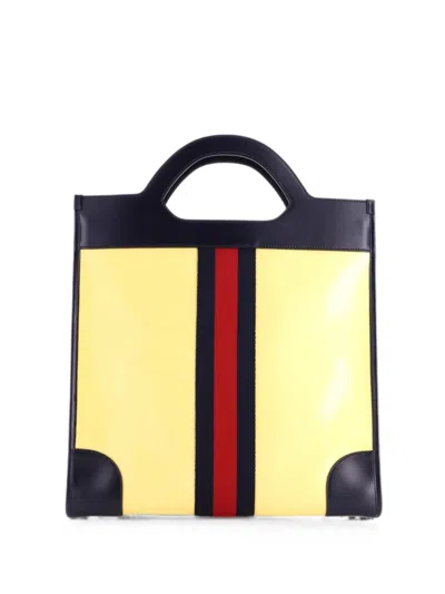 Pre-owned Gucci Cut Out Handle Gg Coated Canvas And Leather Large Tote Bag In Yellow