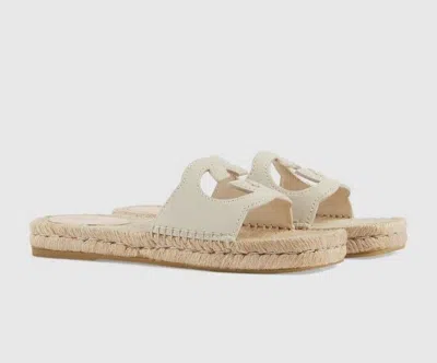 Pre-owned Gucci Cut Out Interlocking Espadrilles Sandals It 39.5/ Us 9.5; In White