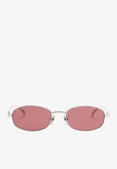 Gucci Cut-out Logo Oval Sunglasses In Neutral