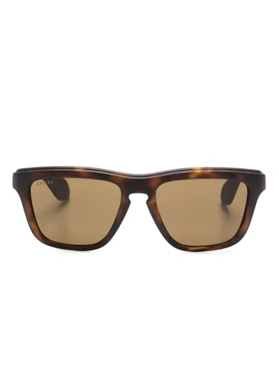 Gucci Cut-out Logo Rectangle-frame Sunglasses In Brown