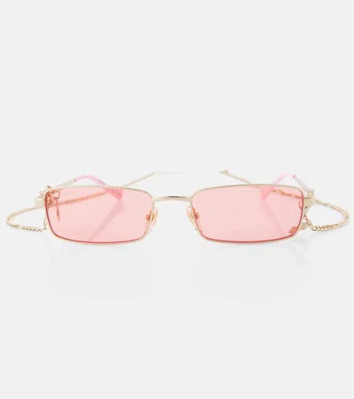 Gucci Cut Out Rectangular Sunglasses In Gold-gold-red