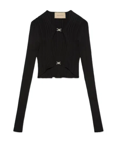 Gucci Cut-out Ribbed Crop Top In Black