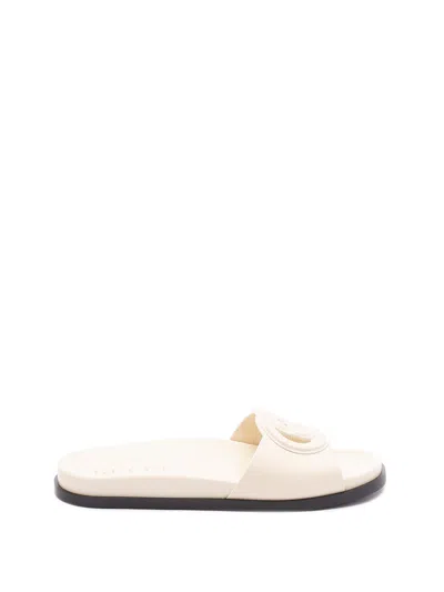 Gucci Cut` Slide Sandals In Beige