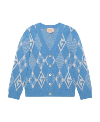 Gucci D Diamond-intarsia Knit Cardigan In Blue