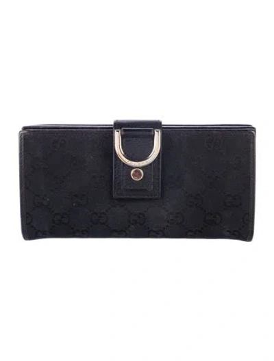 Pre-owned Gucci D Ring Gg Canvas Continental Wallet In Black