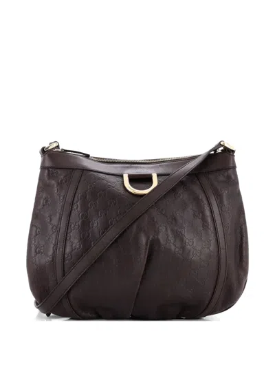 Pre-owned Gucci D Ring Messenger Bag Ssima Leather Large Crossbody Bag In Brown