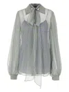 Gucci Flora Print Silk Chiffon Blouse In Gray