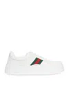 Gucci Men White Sneakers With Web Detail And Oversized Sole In Leather Man In White