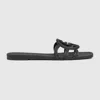 Gucci Gg Slider Sandals With Square Open Toe In Black
