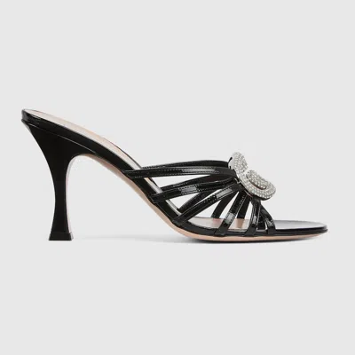 Gucci Women's Slide Sandal With Crystal Interlocking G In Black