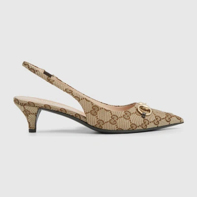 Gucci Damenpumps Aus Gg Canvas Mit Fersenriemchen In Beige