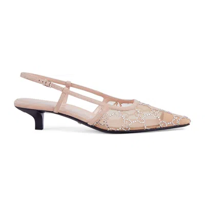 Gucci Demi Leather-trimmed Crystal-embellished Mesh Slingback Pumps In Neutrals