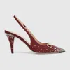 Gucci Horsebit 85 Embellished Slingback Pumps In Burgundy