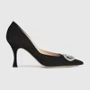 Gucci Alicia 85 Embellished Suede Pumps In Black