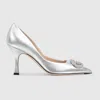 Gucci Alicia Interlocking G 55 Leather Pumps In Silver