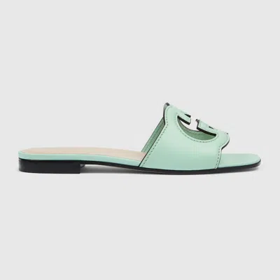 Gucci Damensandale Mit Gg Cut-out-detail In Green